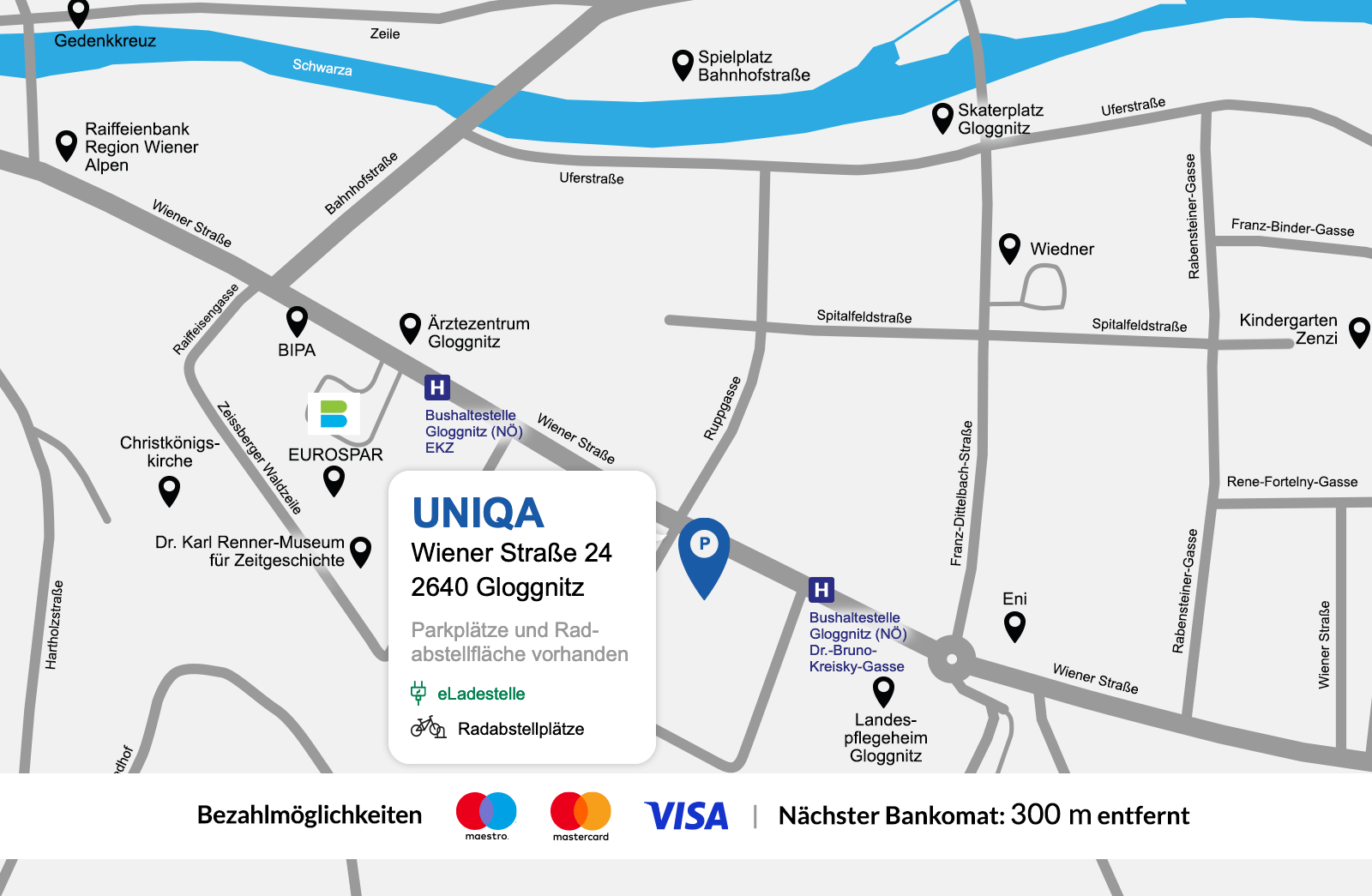 Eine detaillierte gezeichnete Karte der UNIQA Generalagentur Meixner & Partner